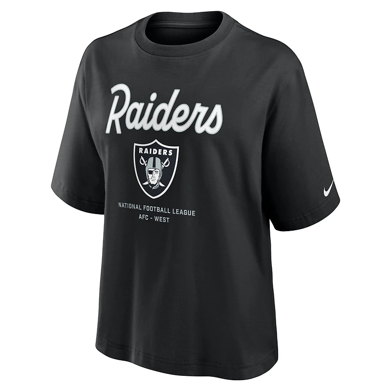 T-shirt Nike noir Las Vegas Raiders Essential Script pour femme, coupe décontractée et ample