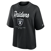 T-shirt Nike noir Las Vegas Raiders Essential Script pour femme, coupe décontractée et ample