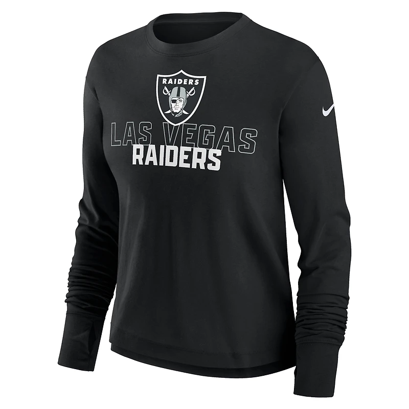 Women's Nike Black Las Vegas Raiders Modest Crop Performance Long Sleeve T-Shirt