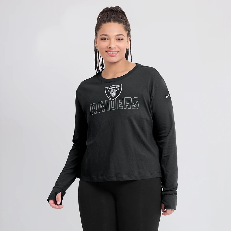 T-shirt à manches longues Nike Las Vegas Raiders Modest Crop Performance pour femme noir