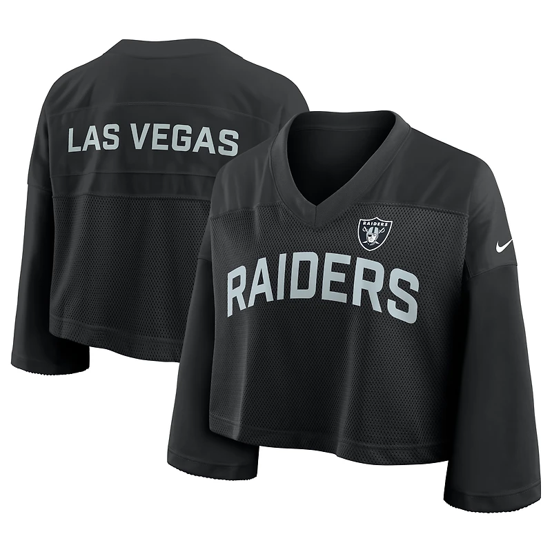 Maillot court Nike noir Las Vegas Raiders Primetime en maille Dri-FIT pour femme