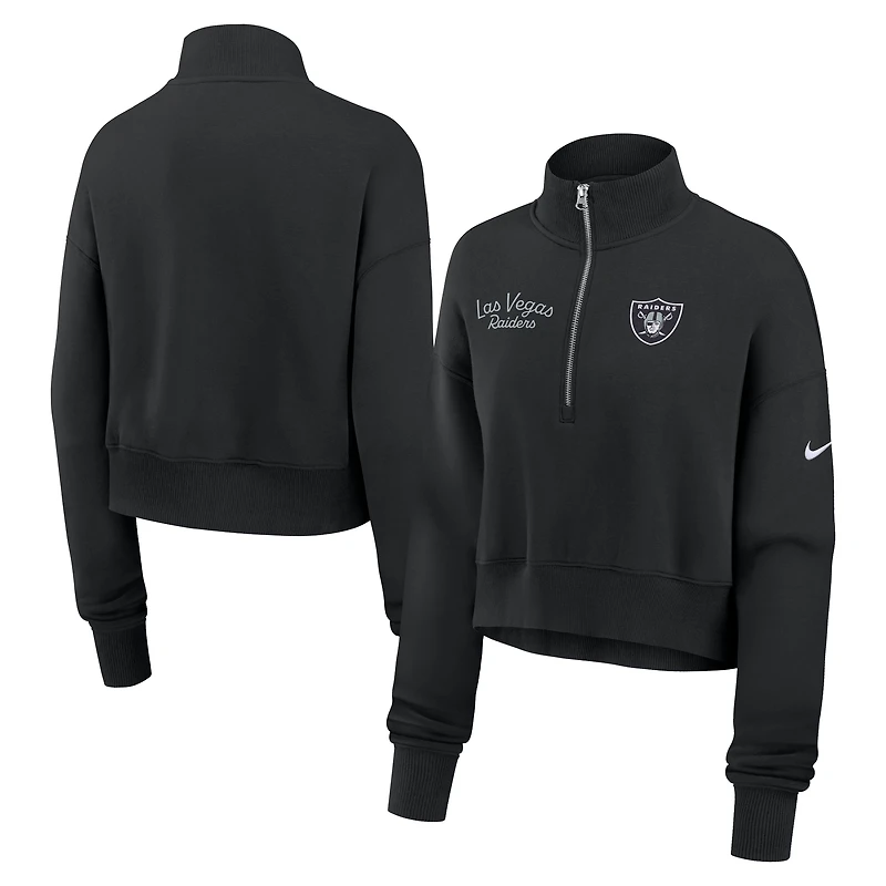 Sweat-shirt Nike noir à demi-zip pour femme des Las Vegas Raiders Primetime Phoenix