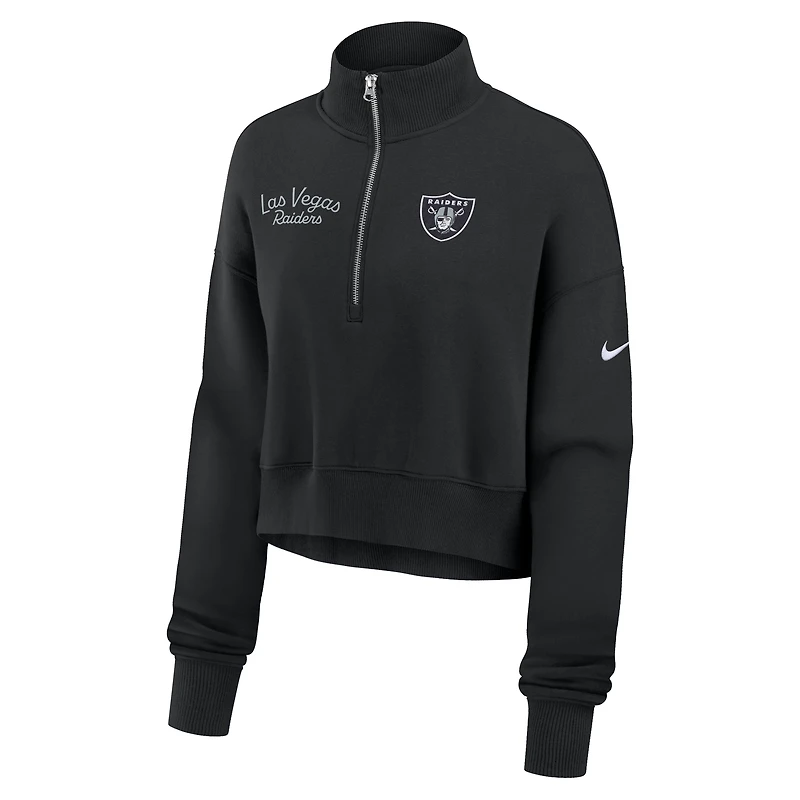 Sweat-shirt Nike noir à demi-zip pour femme des Las Vegas Raiders Primetime Phoenix
