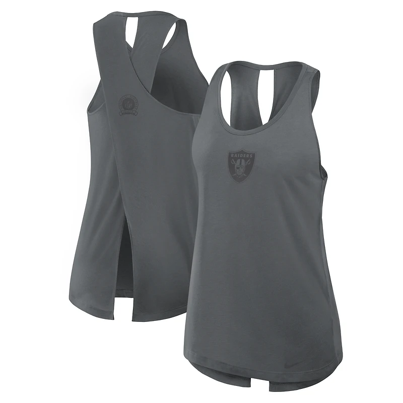 Débardeur Nike Charcoal Las Vegas Raiders Glory à dos ouvert et croisé Dri-FIT pour femme
