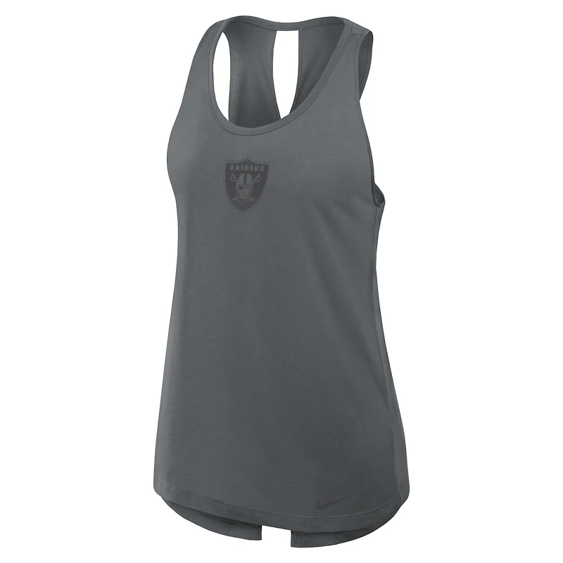 Débardeur Nike Charcoal Las Vegas Raiders Glory à dos ouvert et croisé Dri-FIT pour femme