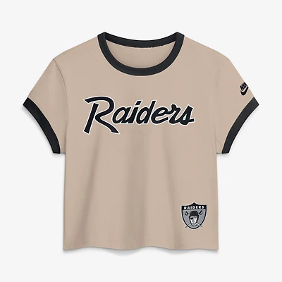 T-shirt court Nike crème pour femme, modèle Las Vegas Raiders Rewind Ringer Mod