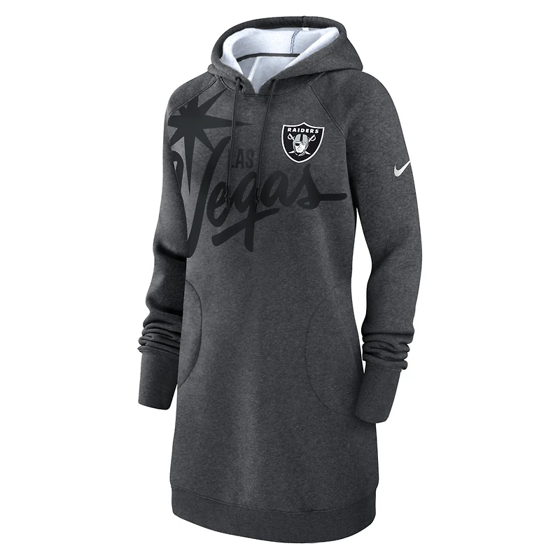 Women's Nike Heather Charcoal Las Vegas Raiders Oversized Fleece Raglan Hoodie Dress