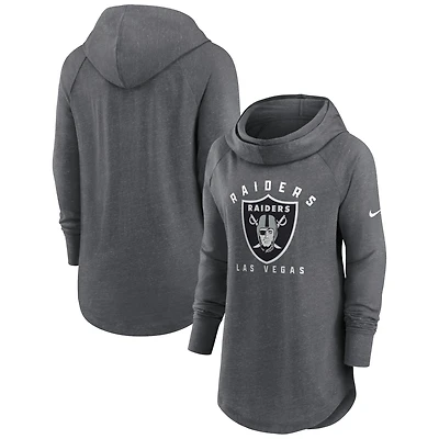 Sweat à capuche raglan col cheminée Nike Heather Charcoal pour femmes des Las Vegas Raiders