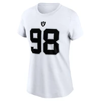 T-shirt Nike Maxx Crosby pour femme avec nom et numéro de joueur des Las Vegas Raiders blanc