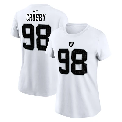 T-shirt Nike Maxx Crosby pour femme avec nom et numéro de joueur des Las Vegas Raiders blanc