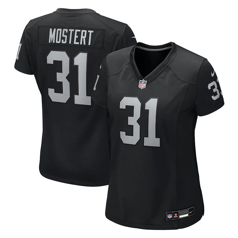 Maillot Nike Raheem Mostert noir pour femme des Las Vegas Raiders
