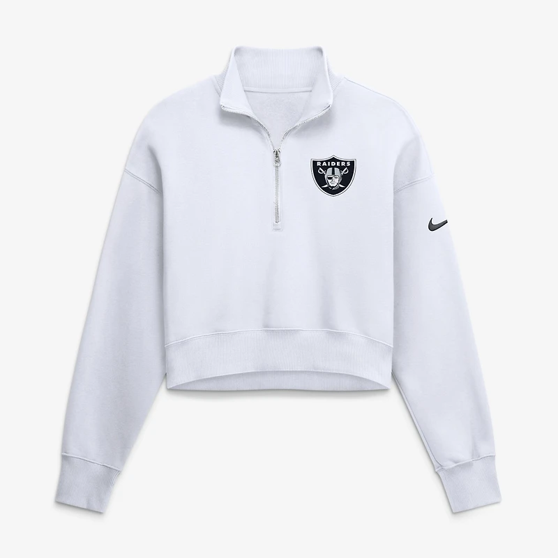 Women's Nike White Las Vegas Raiders Oversized Phoenix Fleece Cropped Quarter-Zip Sweatshirt