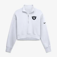 Women's Nike White Las Vegas Raiders Oversized Phoenix Fleece Cropped Quarter-Zip Sweatshirt