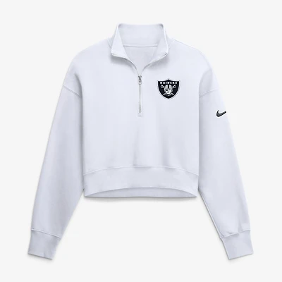 Women's Nike White Las Vegas Raiders Oversized Phoenix Fleece Cropped Quarter-Zip Sweatshirt