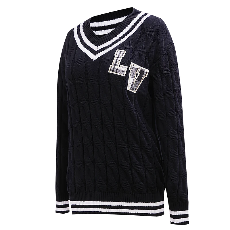 Women's Pro Standard  Black Las Vegas Raiders Prep V-Neck Pullover Sweater