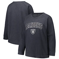 Sweat-shirt raglan délavé à l'acide pour femme, couleur charbon, grande taille, des Las Vegas Raiders
