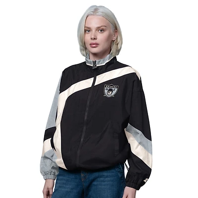 Coupe-vent zippé vintage pour femme Starter noir/argent des Las Vegas Raiders, 1er trimestre