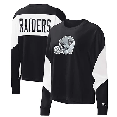 T-shirt à manches longues Starter noir Las Vegas Raiders Insight Crop Tri-Blend pour femme