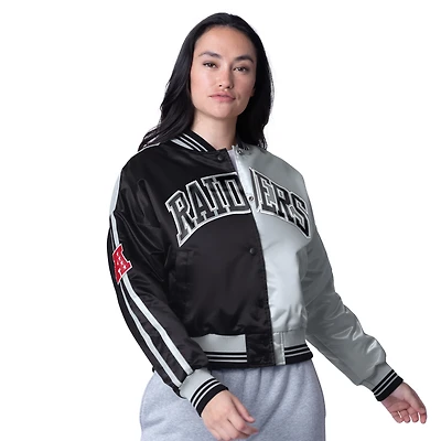 Women's Starter Black Las Vegas Raiders Zone Blitz Cropped Varsity Full-Snap Jacket