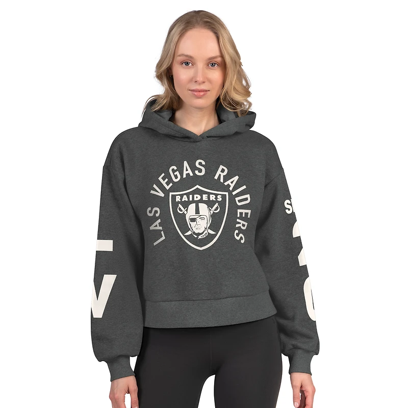 Women's Starter  Heather Charcoal Las Vegas Raiders Star Player Cropped Fleece Pullover Hoodie