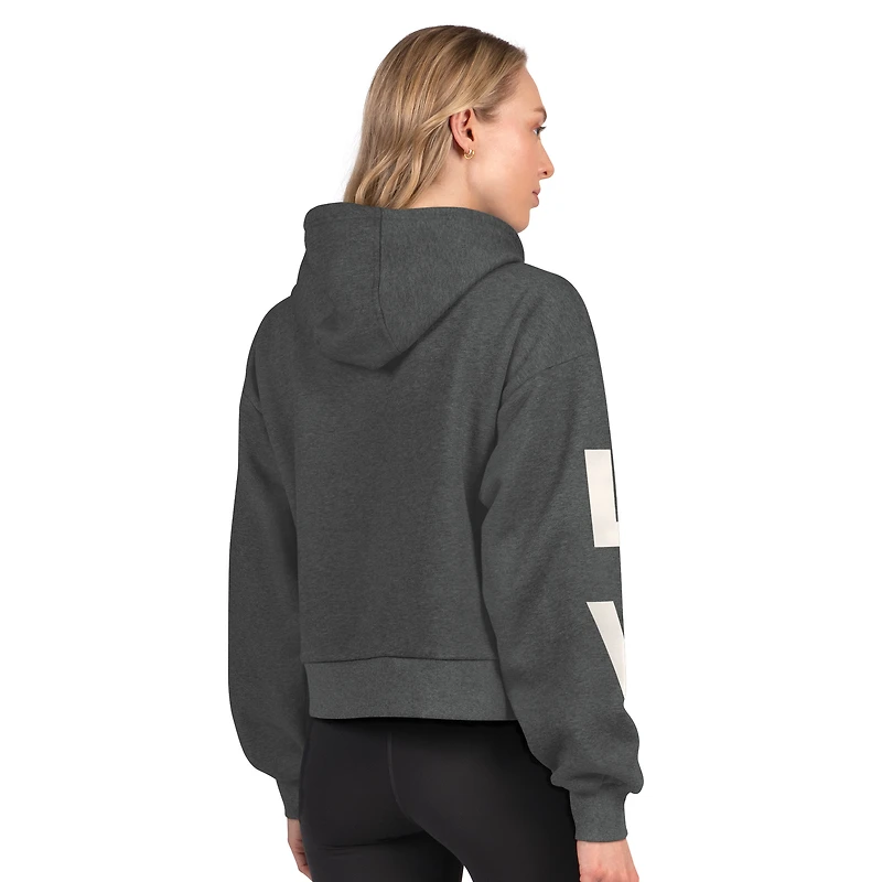 Women's Starter  Heather Charcoal Las Vegas Raiders Star Player Cropped Fleece Pullover Hoodie