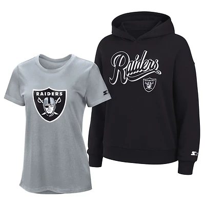 Ensemble sweat à capuche et t-shirt Starter argent/noir pour femme, Las Vegas Raiders