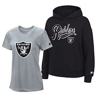 Ensemble sweat à capuche et t-shirt Starter argent/noir pour femme, Las Vegas Raiders