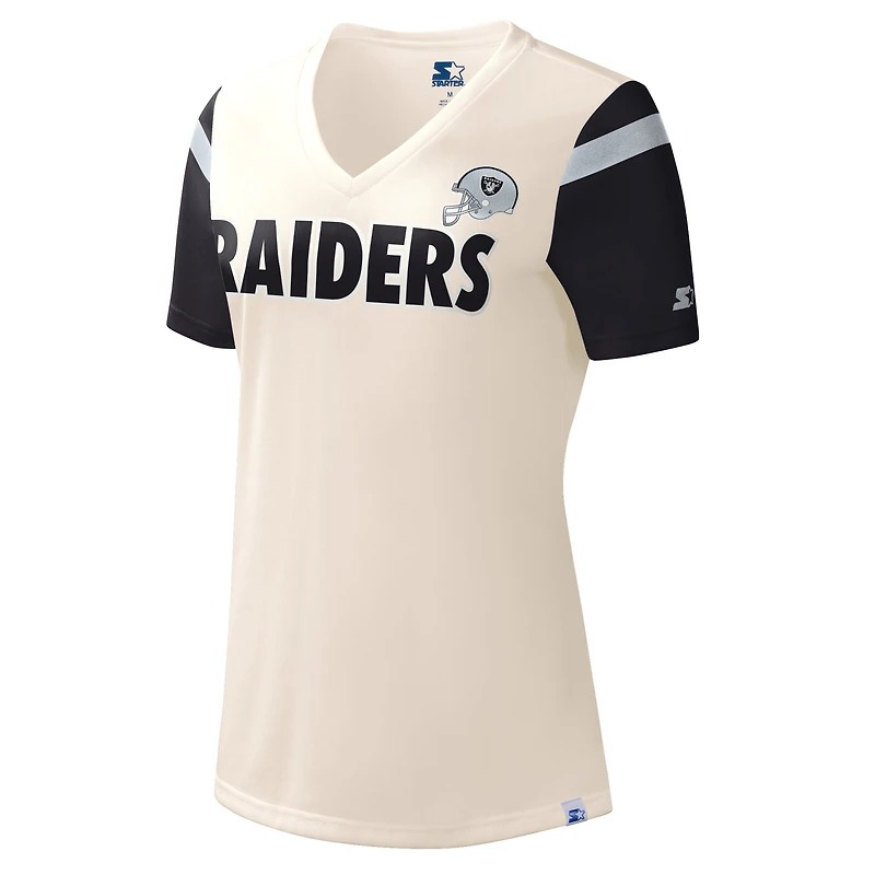 T-shirt à col en V Starter Las Vegas Raiders Kick Start blanc pour femme