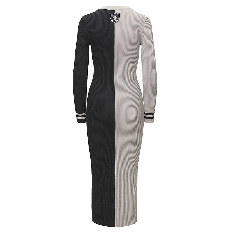 Women's STAUD Silver/Black Las Vegas Raiders Shoko Knit Button-Up Sweater Dress