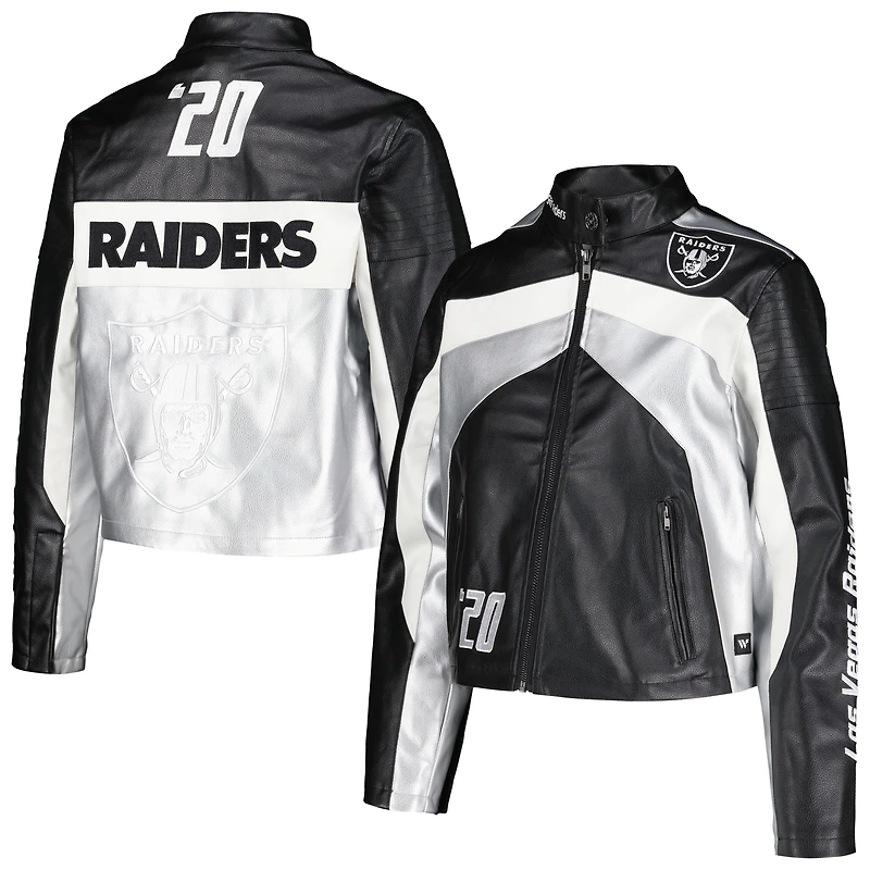 Veste de course entièrement zippée en similicuir noir The Wild Collective pour femmes des Las Vegas Raiders