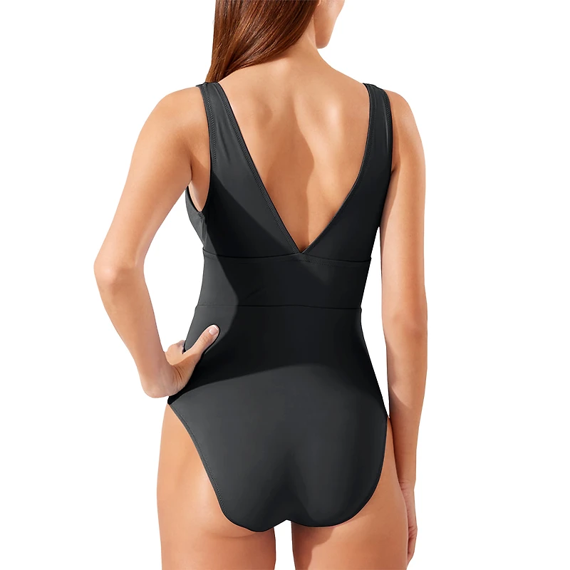 Women's Tommy Bahama Black Las Vegas Raiders Palm Modern V-Neck One-Piece Swimsuit
