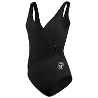 Women's Tommy Bahama Black Las Vegas Raiders Pearl Clara Wrap One-Piece Swimsuit