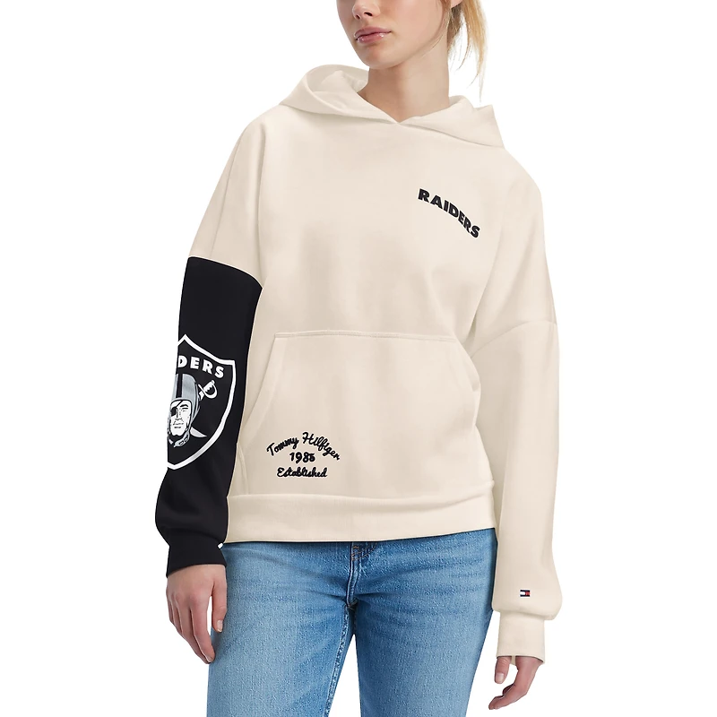 Sweat à capuche Tommy Hilfiger crème/noir Las Vegas Raiders Harriet pour femmes
