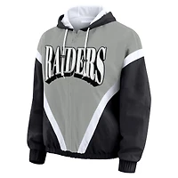 Veste coupe-vent zippée rétro froissée grande taille pour femme WEAR by Erin Andrews, noire/grise, des Las Vegas Raiders