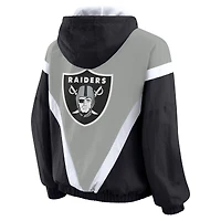 Women's WEAR by Erin Andrews Black/Gray Las Vegas Raiders Plus Retro Crinkle Full-Zip Windbreaker Jacket