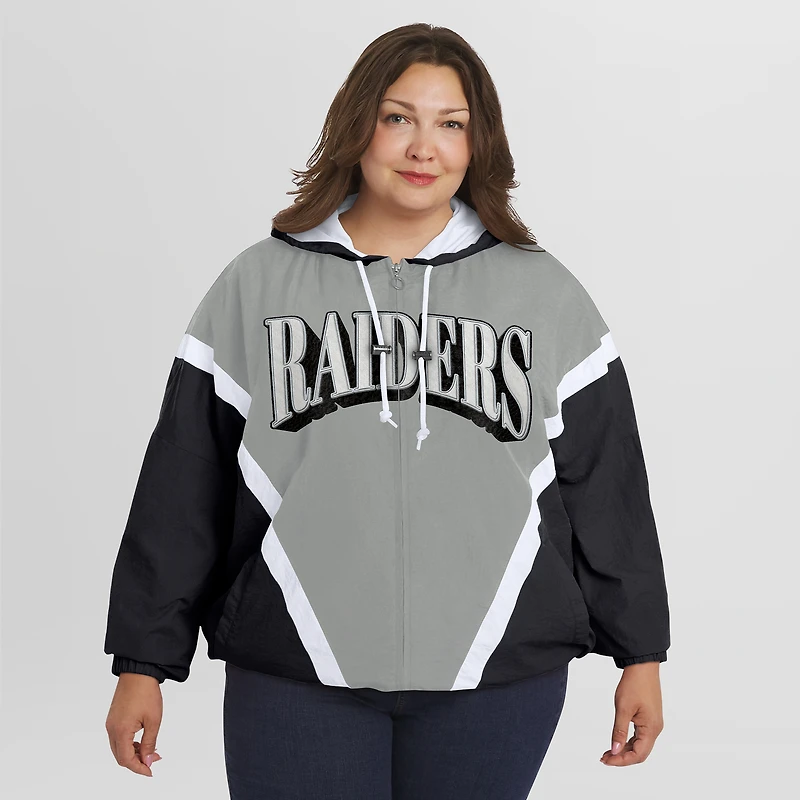 Women's WEAR by Erin Andrews Black/Gray Las Vegas Raiders Plus Retro Crinkle Full-Zip Windbreaker Jacket