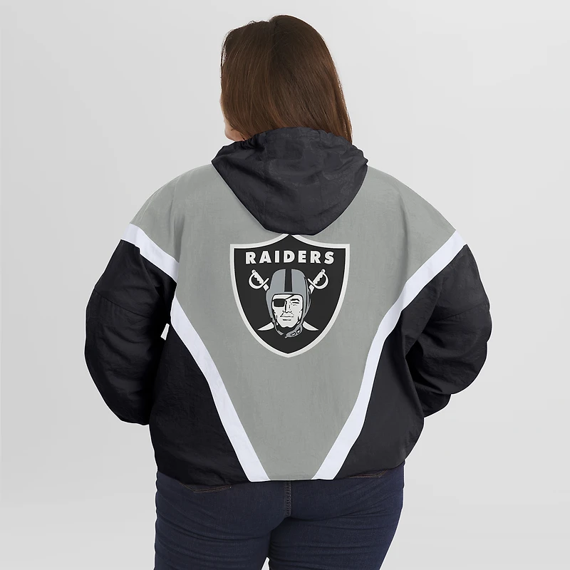 Women's WEAR by Erin Andrews Black/Gray Las Vegas Raiders Plus Retro Crinkle Full-Zip Windbreaker Jacket