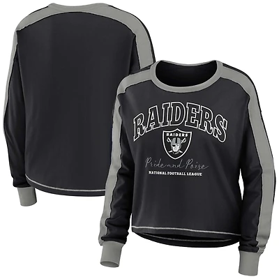 T-shirt court à manches longues et blocs de couleurs noir/argenté pour femme WEAR by Erin Andrews des Las Vegas Raiders