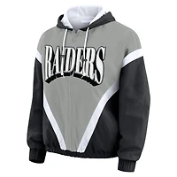 Women's WEAR by Erin Andrews Black/Silver Las Vegas Raiders Retro Crinkle Full-Zip Hoodie Windbreaker
