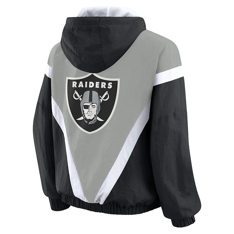 Women's WEAR by Erin Andrews Black/Silver Las Vegas Raiders Retro Crinkle Full-Zip Hoodie Windbreaker