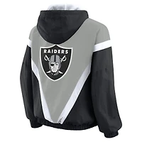 Women's WEAR by Erin Andrews Black/Silver Las Vegas Raiders Retro Crinkle Full-Zip Hoodie Windbreaker