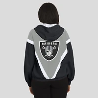 Women's WEAR by Erin Andrews Black/Silver Las Vegas Raiders Retro Crinkle Full-Zip Hoodie Windbreaker