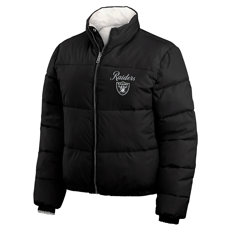 Doudoune courte réversible entièrement zippée noire/blanche Las Vegas Raiders WEAR by Erin Andrews pour femme