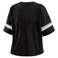 Women's WEAR by Erin Andrews Black Las Vegas Raiders Color Block Boxy Modest Crop V-Neck T-Shirt