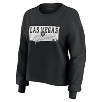 Women's WEAR by Erin Andrews Black Las Vegas Raiders Heavy Rugby Jersey Long Sleeve T-Shirt & Shorts Lounge Set