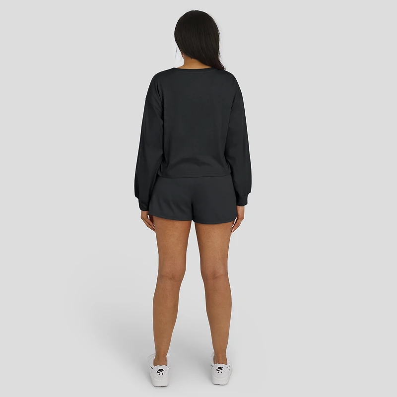 Women's WEAR by Erin Andrews Black Las Vegas Raiders Heavy Rugby Jersey Long Sleeve T-Shirt & Shorts Lounge Set