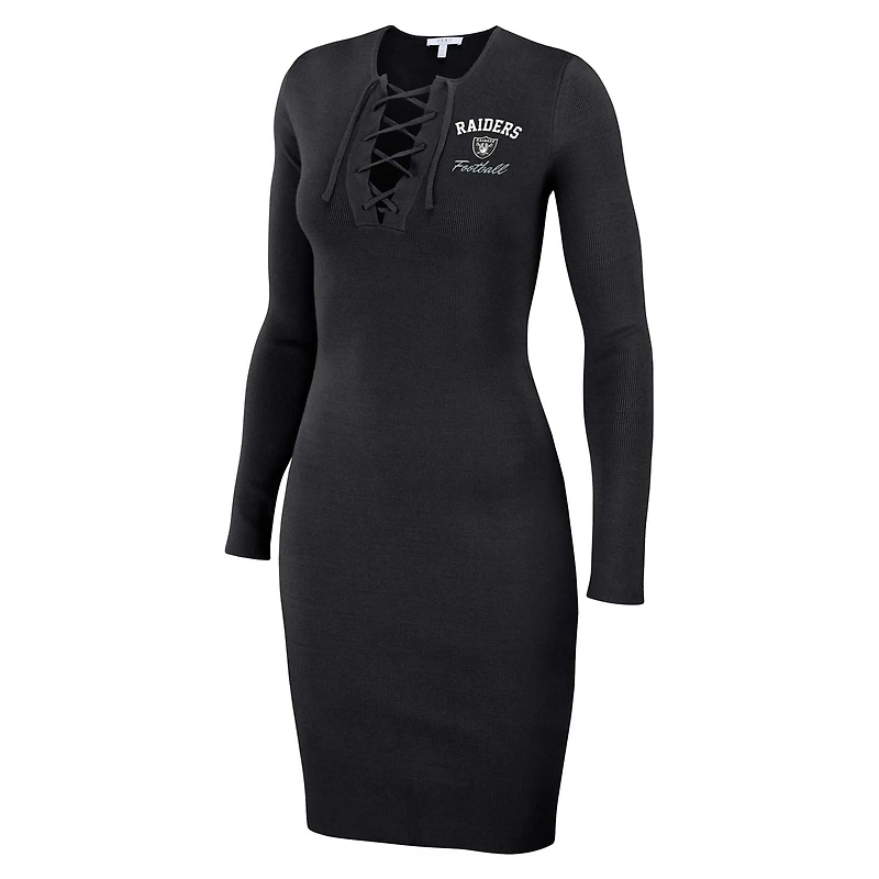 Robe noire à manches longues lacets WEAR by Erin Andrews pour femmes des Las Vegas Raiders
