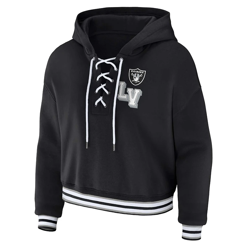 Women's WEAR by Erin Andrews Black Las Vegas Raiders Lace-Up Pullover Hoodie