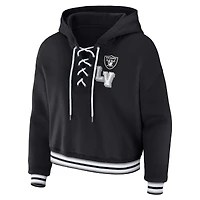 Women's WEAR by Erin Andrews Black Las Vegas Raiders Lace-Up Pullover Hoodie
