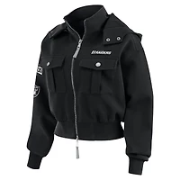 Women's WEAR by Erin Andrews  Black Las Vegas Raiders Patch Pocket Cropped Full-Zip Bomber Jacket